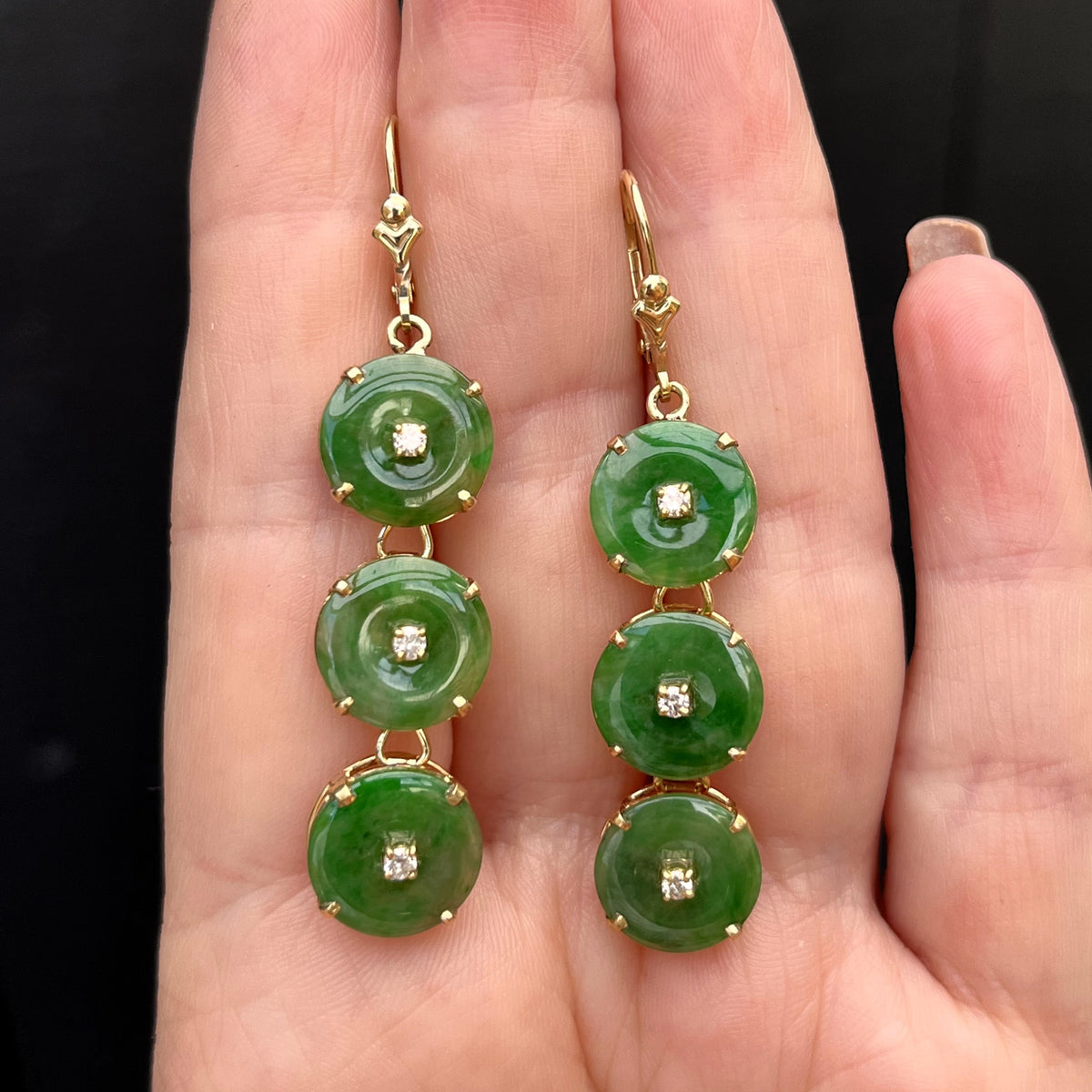 VINTAGE ESTATE JADE & DIAMOND EARRINGS 14ct YELLOW GOLD - Rock & Vestige