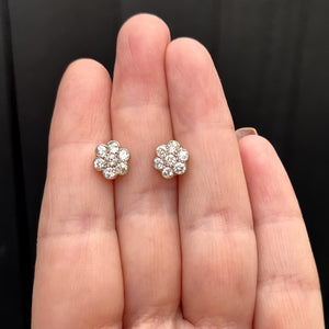 ANTIQUE EDWARDIAN c1910 .70ct DIAMOND CLUSTER EARRINGS 14ct YELLOW GOLD