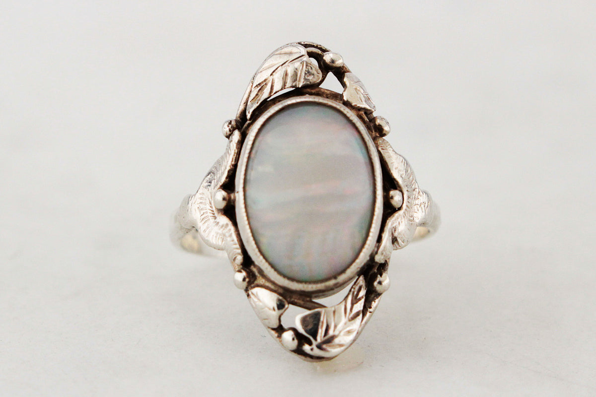 ANTIQUE STERLING SILVER ARTS &amp; CRAFTS OPAL RING