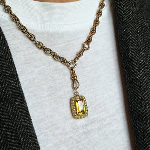 ANTIQUE EDWARDIAN CITRINE & SEED PEARL PENDANT 9ct GOLD