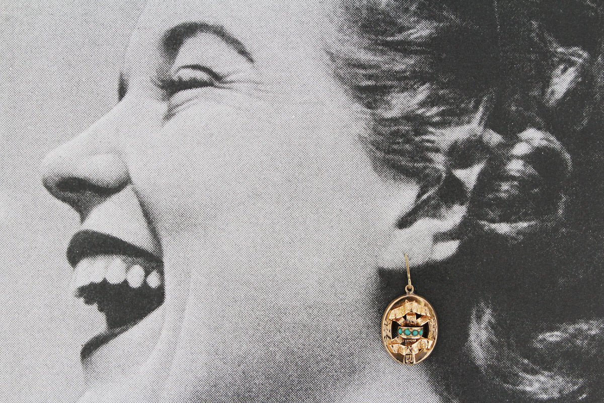 ANTIQUE VICTORIAN c1840-60 TURQUOISE EARRINGS 9ct GOLD