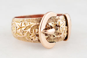 ANTIQUE VICTORIAN 1900 DIAMOND ETCHED BUCKLE RING 9ct GOLD