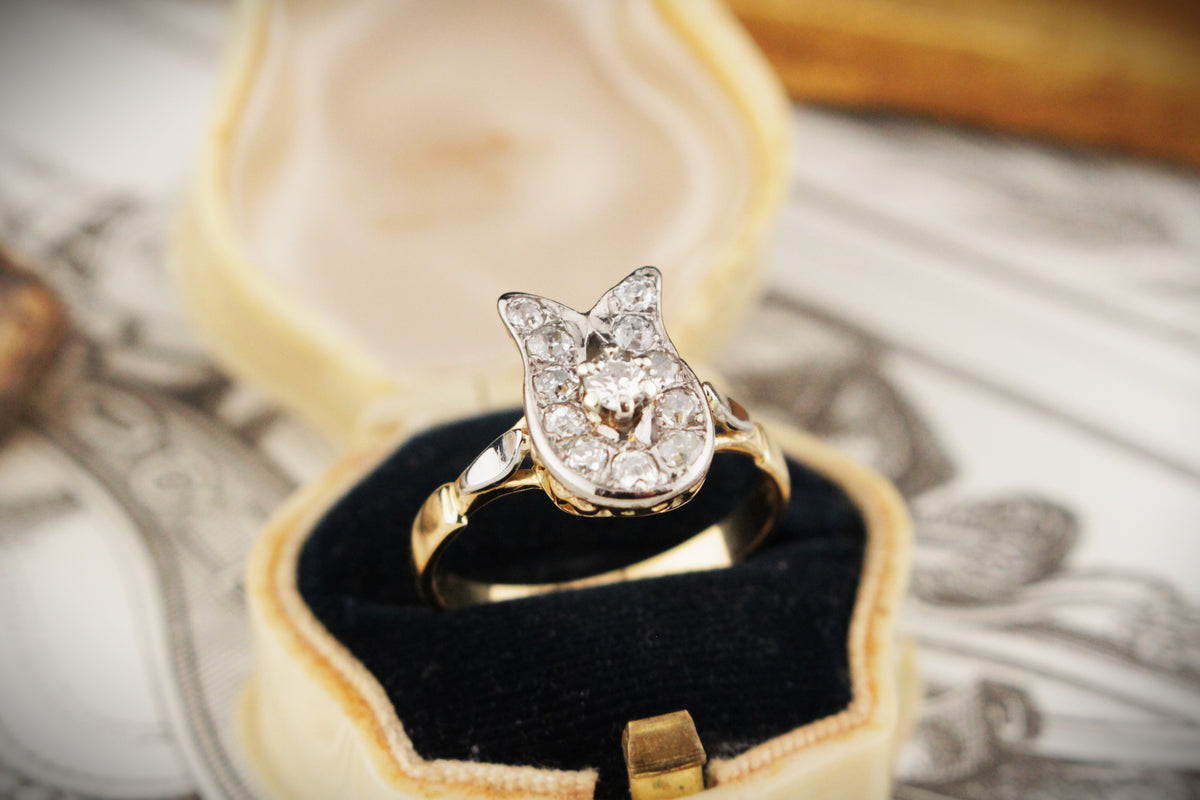 ANTIQUE EDWARDIAN c1915 .68ct DIAMOND HORSESHOE RING 18ct GOLD