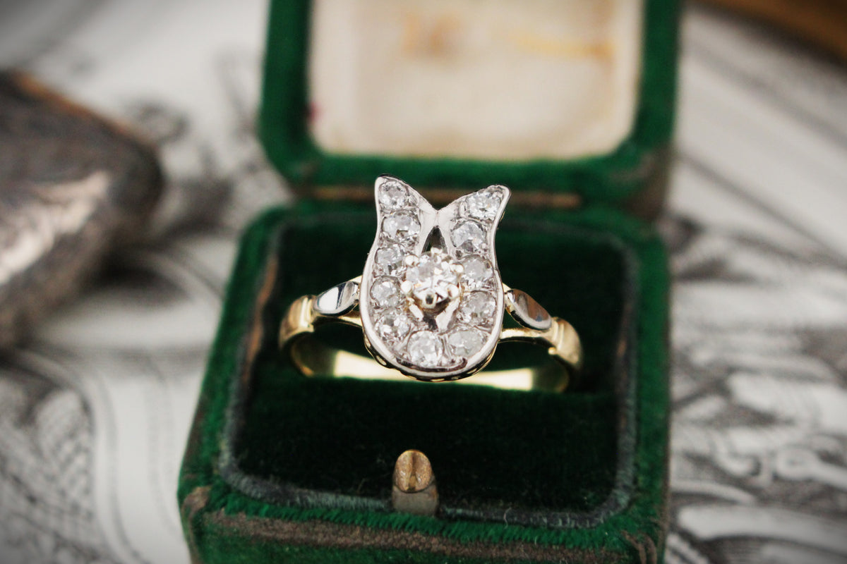 ANTIQUE EDWARDIAN c1915 .68ct DIAMOND HORSESHOE RING 18ct GOLD