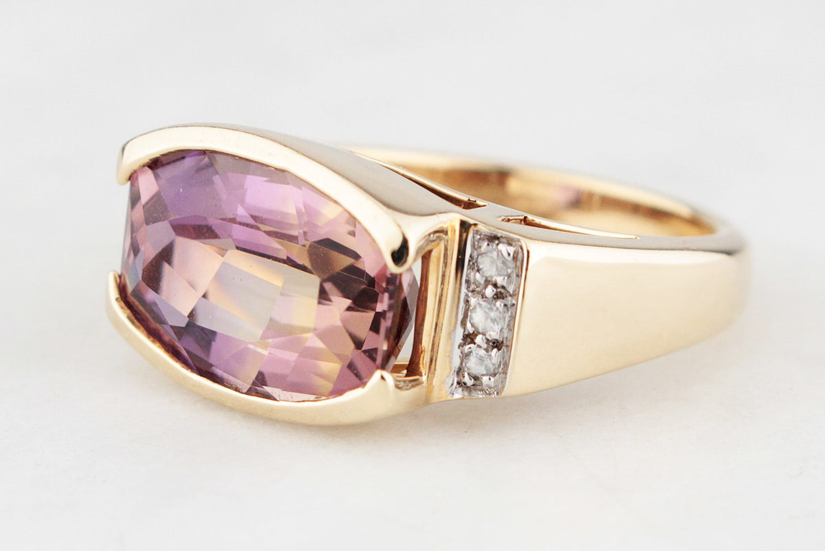 VINTAGE 6ct AMETRINE &amp; DIAMOND RING 9ct GOLD
