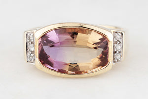 VINTAGE 6ct AMETRINE & DIAMOND RING 9ct GOLD