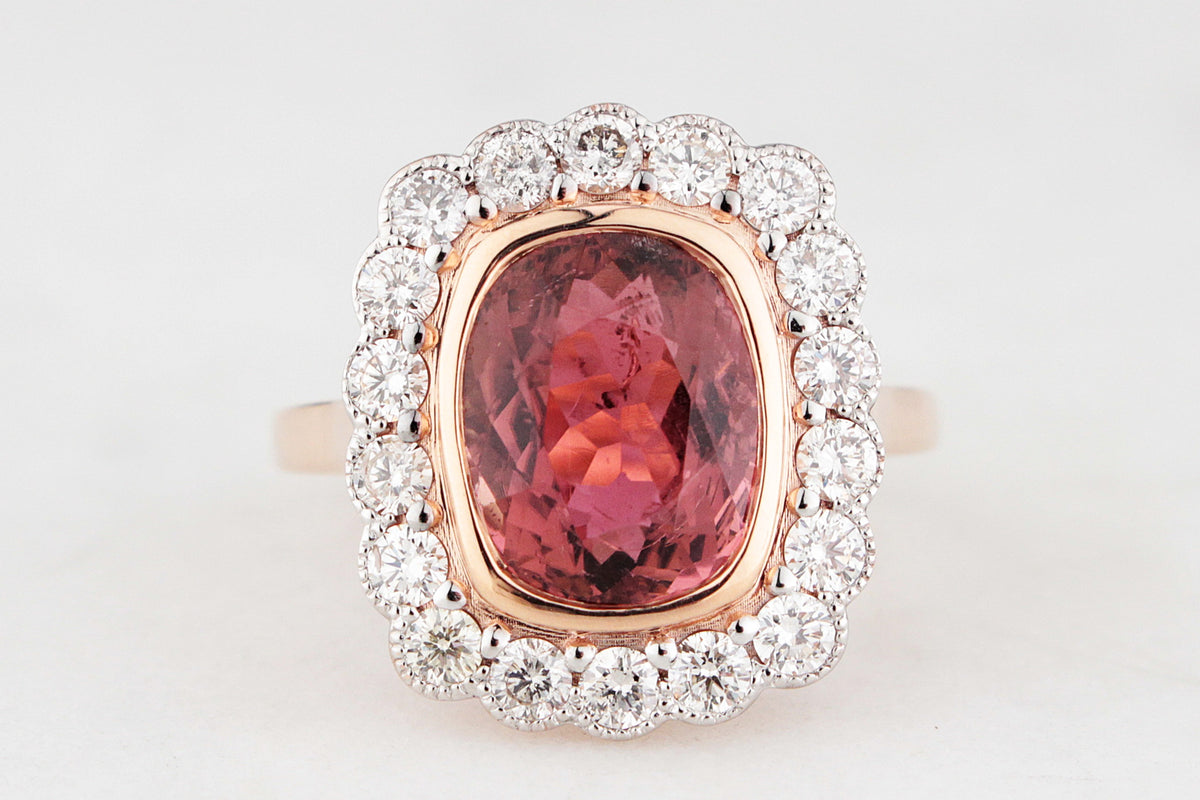 TOURMALINE &amp; DIAMOND RING 14ct WHITE &amp; ROSE GOLD
