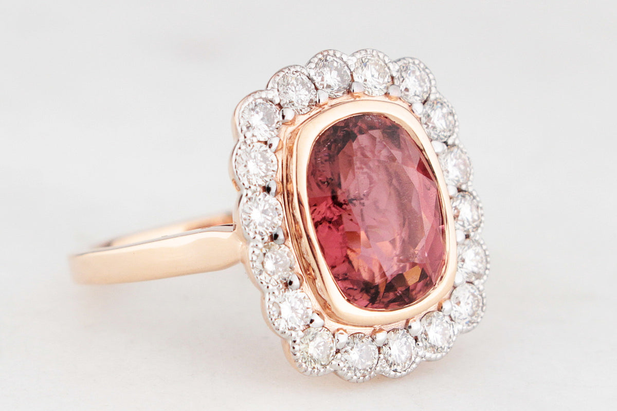 TOURMALINE &amp; DIAMOND RING 14ct WHITE &amp; ROSE GOLD