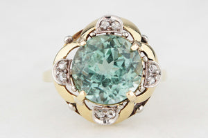 ANTIQUE ART DECO c1920 TOURMALINE & DIAMOND COCKTAIL RING 14ct GOLD