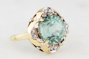 ANTIQUE ART DECO c1920 TOURMALINE & DIAMOND COCKTAIL RING 14ct GOLD