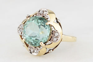 ANTIQUE ART DECO c1920 TOURMALINE & DIAMOND COCKTAIL RING 14ct GOLD