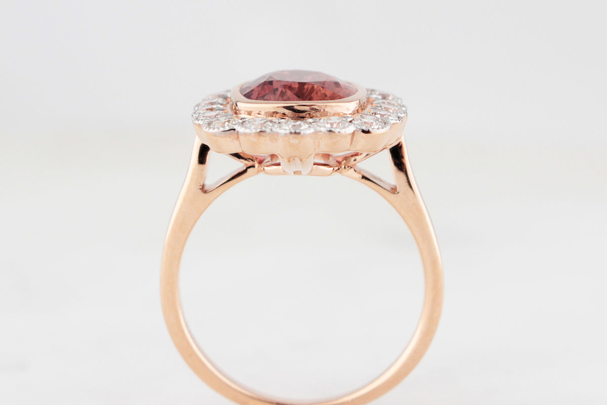 TOURMALINE &amp; DIAMOND RING 14ct WHITE &amp; ROSE GOLD