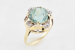 ANTIQUE ART DECO c1920 TOURMALINE & DIAMOND COCKTAIL RING 14ct GOLD