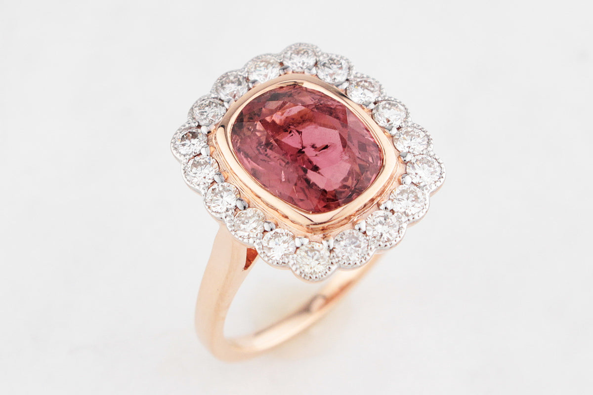 TOURMALINE &amp; DIAMOND RING 14ct WHITE &amp; ROSE GOLD