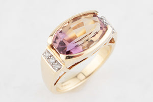 VINTAGE 6ct AMETRINE & DIAMOND RING 9ct GOLD
