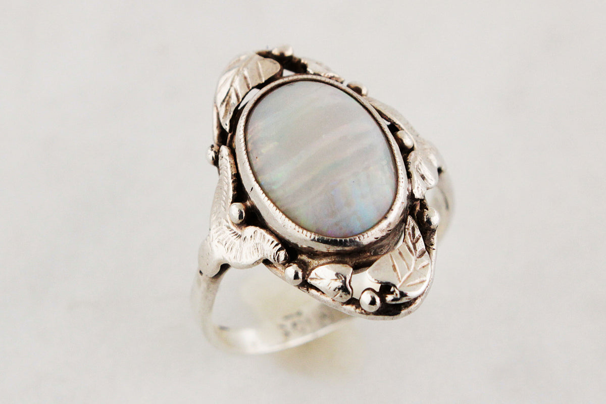 ANTIQUE STERLING SILVER ARTS &amp; CRAFTS OPAL RING