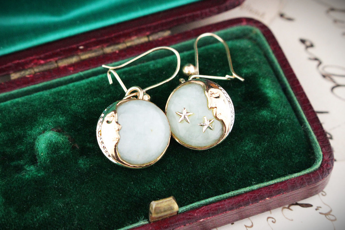 ANTIQUE EDWARDIAN c1910 JADE EARRINGS 9ct GOLD