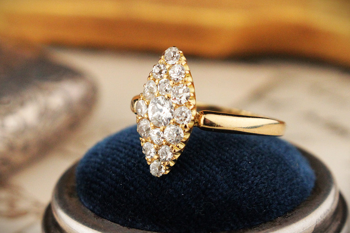 ANTIQUE LATE VICTORIAN .75ct DIAMOND CLUSTER RING 18ct GOLD