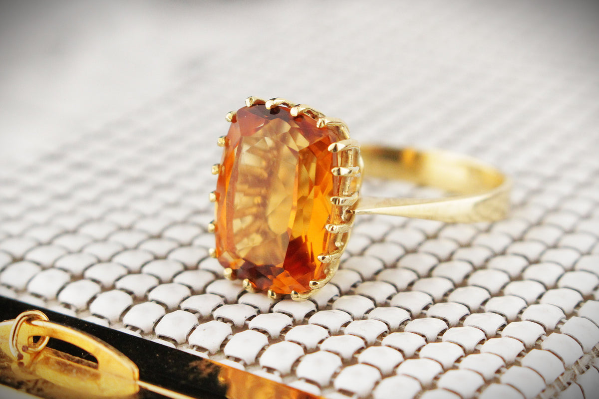VINTAGE MID CENTURY c1960 CITRINE COCKTAIL RING 18ct GOLD