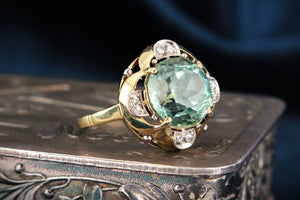 ANTIQUE ART DECO c1920 TOURMALINE & DIAMOND COCKTAIL RING 14ct GOLD