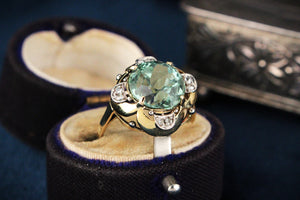ANTIQUE ART DECO c1920 TOURMALINE & DIAMOND COCKTAIL RING 14ct GOLD
