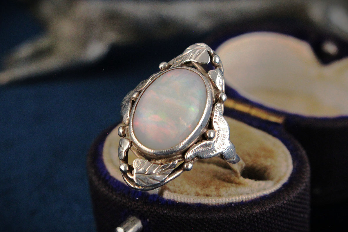 ANTIQUE STERLING SILVER ARTS &amp; CRAFTS OPAL RING