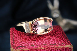 VINTAGE 6ct AMETRINE & DIAMOND RING 9ct GOLD