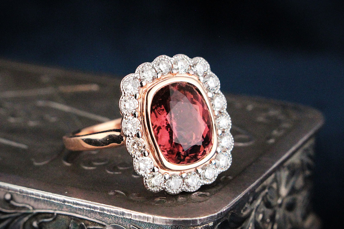 TOURMALINE &amp; DIAMOND RING 14ct WHITE &amp; ROSE GOLD