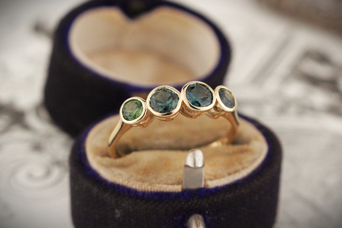 R&amp;V BESPOKE FOUR STONE SAPPHIRE RING 9ct GOLD