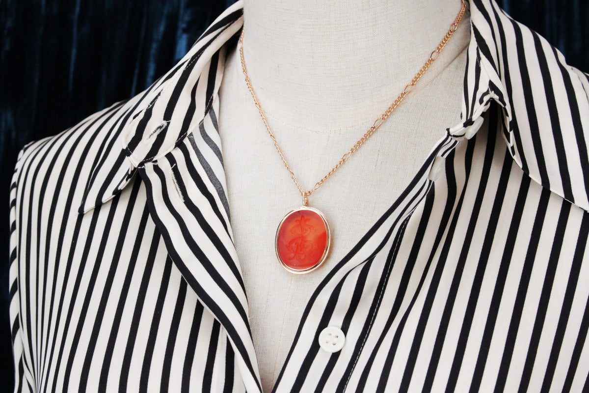ANTIQUE VICTORIAN c1880’s CARNELIAN INTAGLIO SEAL PENDANT 9ct GOLD