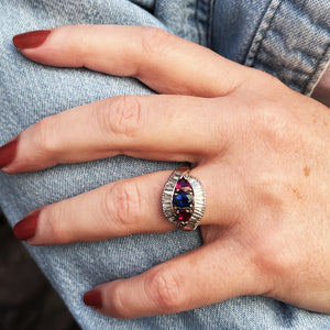 VINTAGE PLATINUM 1940's SAPPHIRE, RUBY & DIAMOND RING