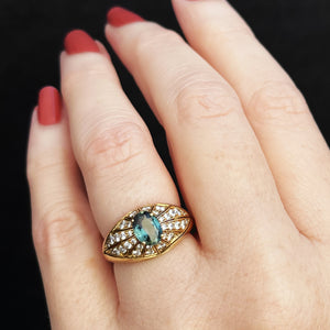 RETRO SAPPHIRE & DIAMOND RING 18ct GOLD