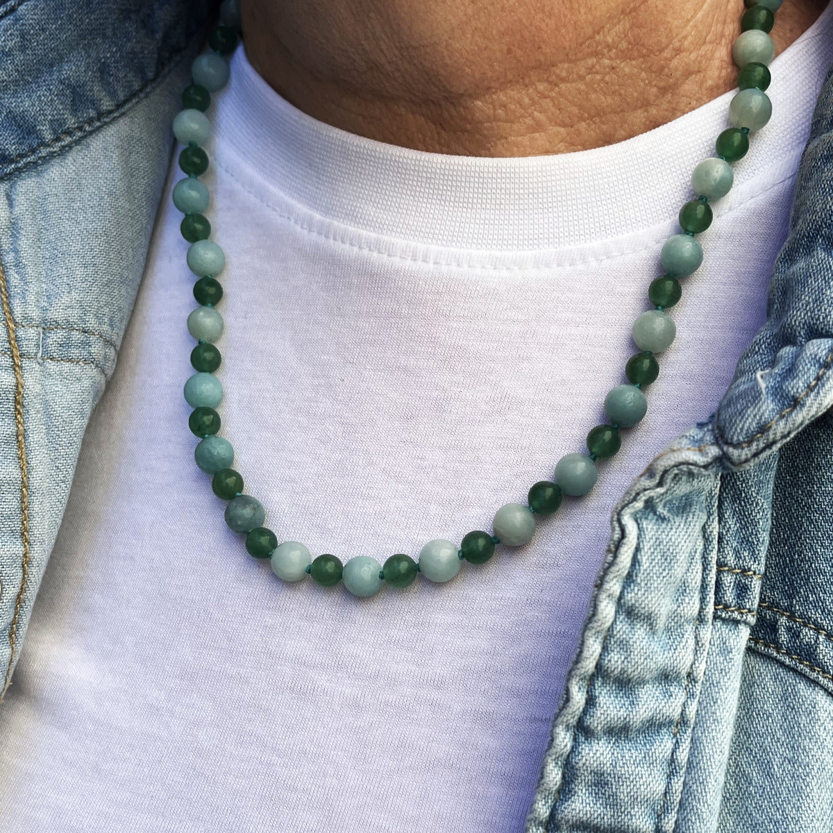 BESPOKE AVENTURINE &amp; AMAZONITE NECKLACE 9ct GOLD