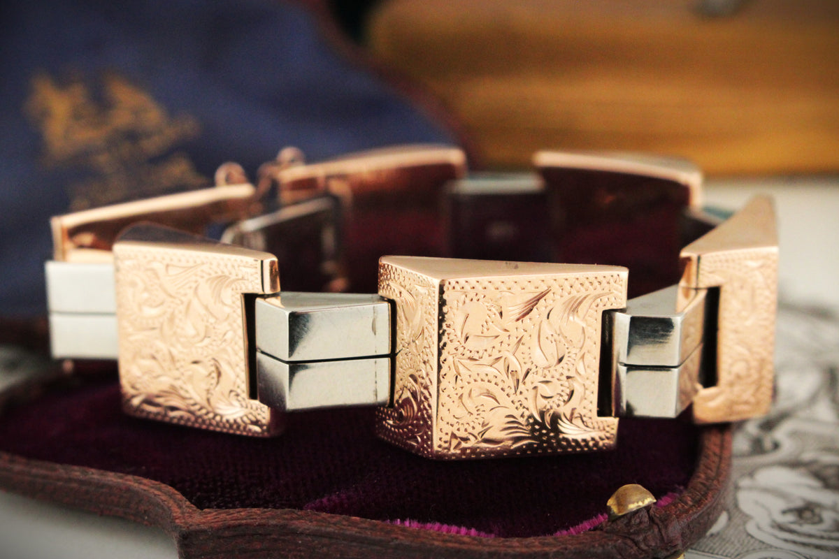 ANTIQUE EDWARDIAN TWO TONE 9ct GOLD BRACELET
