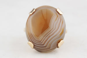 ANTIQUE EDWARDIAN c1910 BANDED AGATE COCKTAIL RING 9ct GOLD
