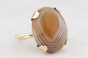 ANTIQUE EDWARDIAN c1910 BANDED AGATE COCKTAIL RING 9ct GOLD