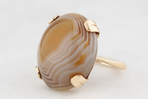 ANTIQUE EDWARDIAN c1910 BANDED AGATE COCKTAIL RING 9ct GOLD