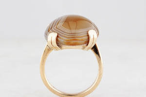ANTIQUE EDWARDIAN c1910 BANDED AGATE COCKTAIL RING 9ct GOLD