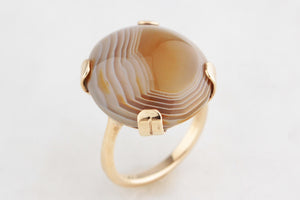 ANTIQUE EDWARDIAN c1910 BANDED AGATE COCKTAIL RING 9ct GOLD