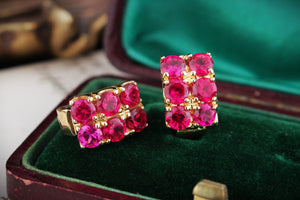 VINTAGE SYNTHETIC PINK SAPPHIRE EARRINGS 14ct GOLD