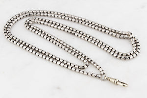 ANTIQUE c1900 EDWARDIAN STERLING SILVER LONG GUARD CHAIN