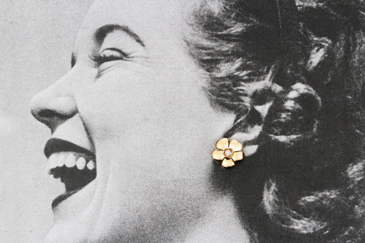 VINTAGE DIAMOND FLOWER EARRINGS 14ct GOLD