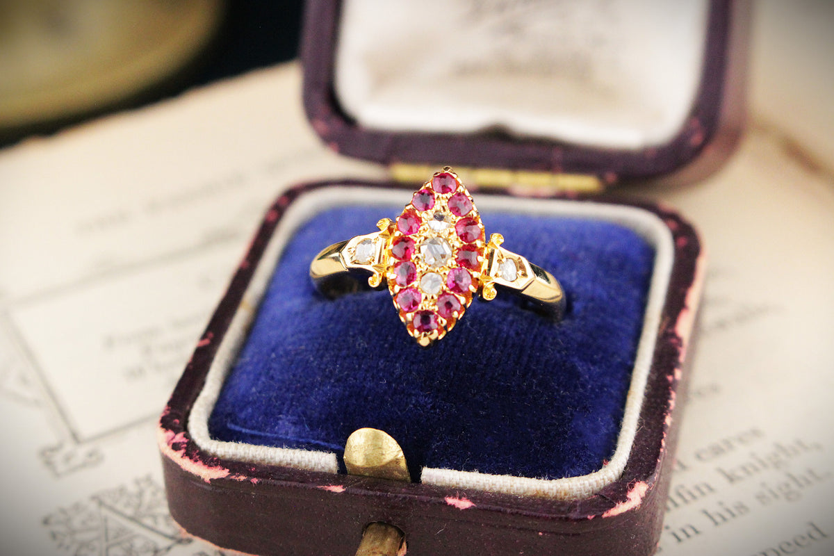 ANTIQUE EDWARDIAN 1901 RUBY &amp; DIAMOND RING 18ct GOLD