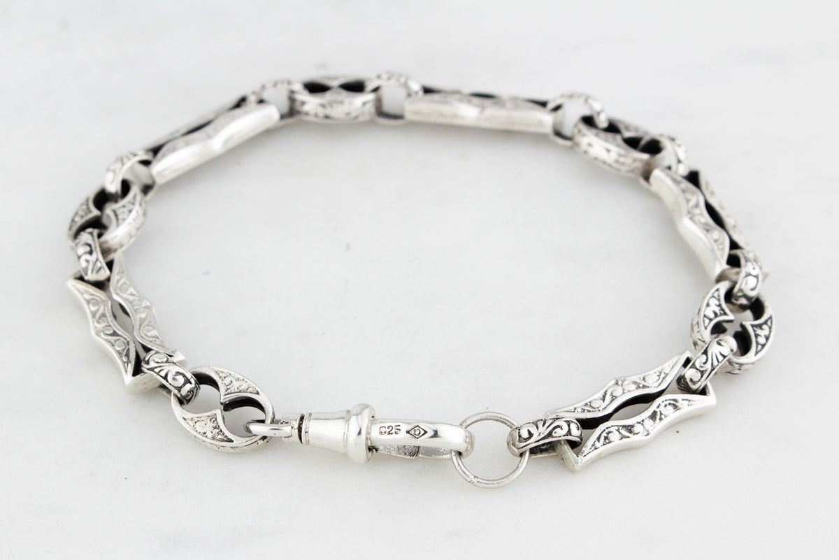 ANTIQUE EDWARDIAN c1900 ETCHED LINK STERLING SILVER BRACELET