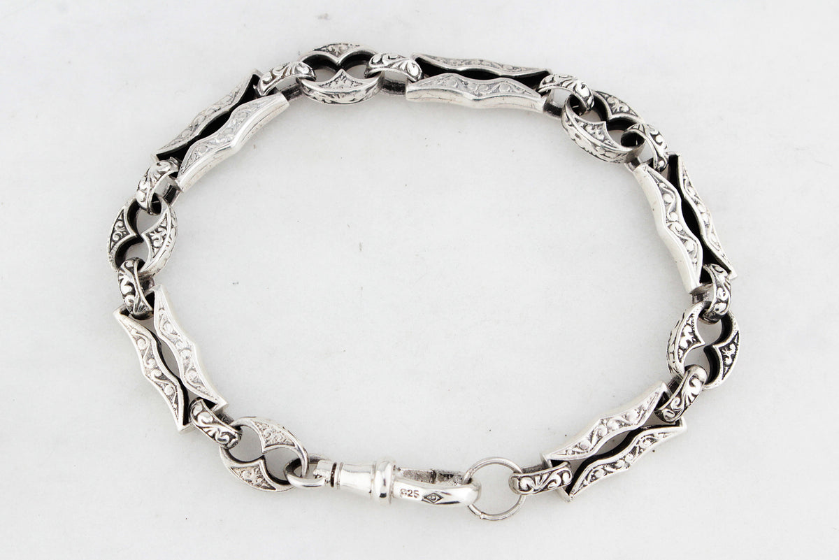 ANTIQUE EDWARDIAN c1900 ETCHED LINK STERLING SILVER BRACELET
