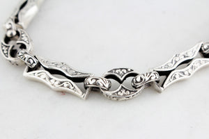 ANTIQUE EDWARDIAN c1900 ETCHED LINK STERLING SILVER BRACELET