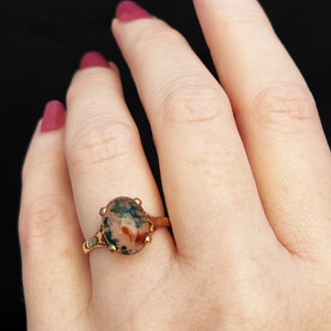 MID-CENTURY MOSS AGATE RING 9ct GOLD
