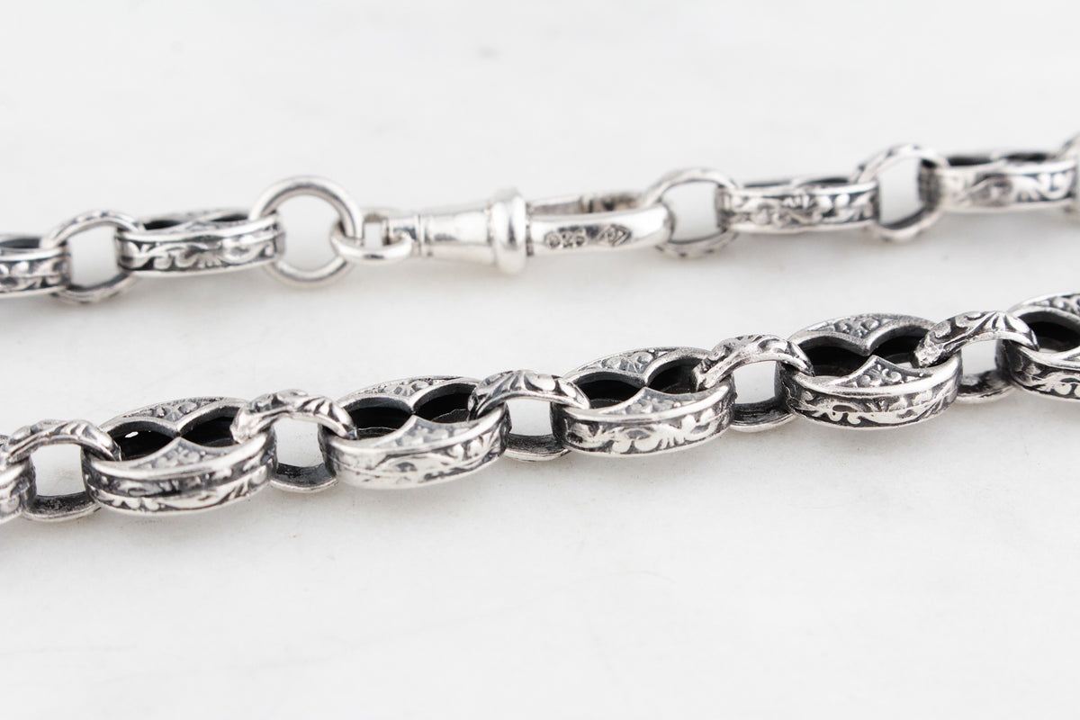ANTIQUE EDWARDIAN c1900 ETCHED LINK STERLING SILVER NECKLACE