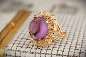 RETRO MID-CENTURY CABOCHON AMETHYST RING 18ct GOLD