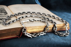 ANTIQUE EDWARDIAN c1900 ETCHED LINK STERLING SILVER NECKLACE